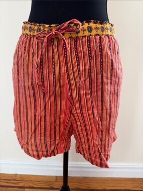 Women’s Striped Red Drawstring Shorts